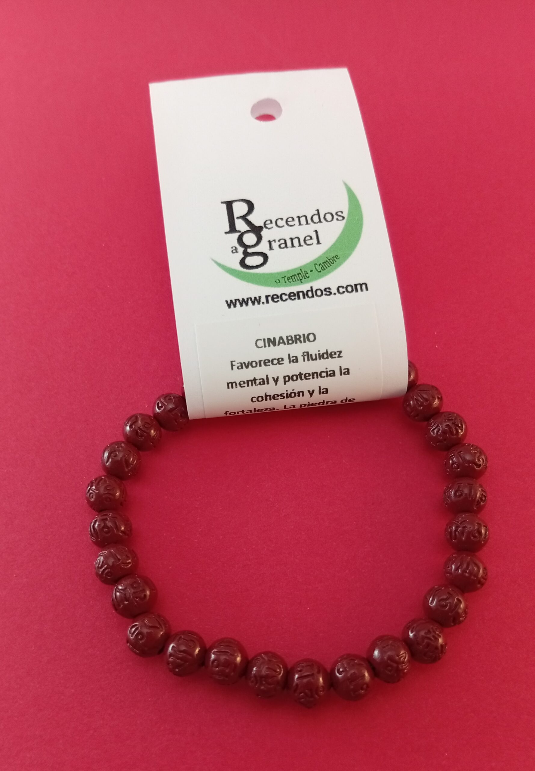PULSERA CRISTAL CINABRIO BOLA 6mm