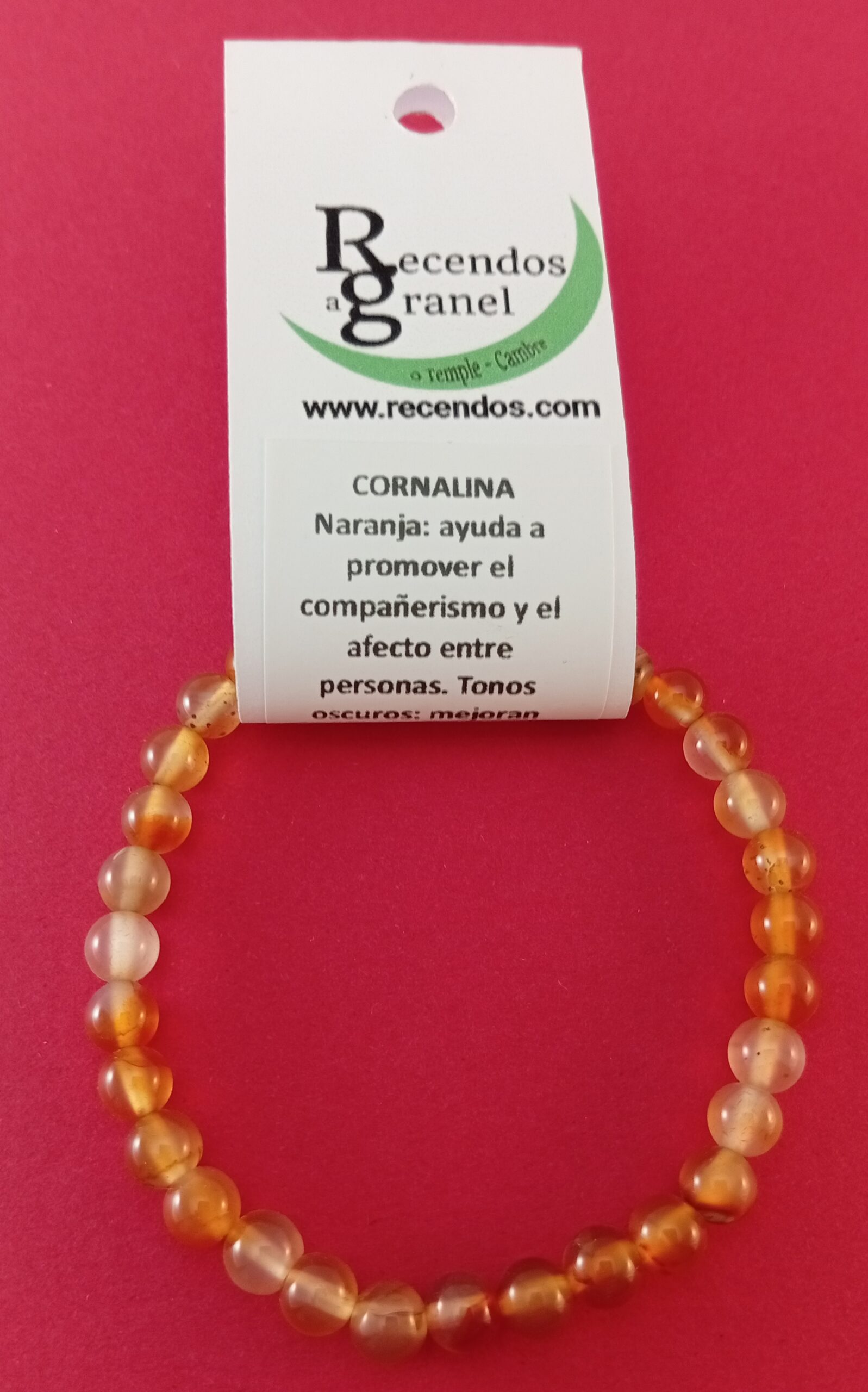 PULSERA CRISTAL CORNALINA BOLA 6mm