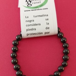 PULSERA CRISTAL TURMALINA NEGRA BOLA 6mm